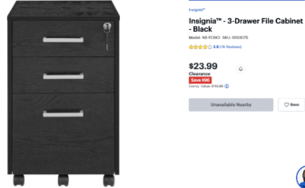 INSIGNIA 3 DRAWER FILING CABINET ONLY $23.99 AT BEST BUY!