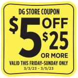 Dollar General $5 OFF $25 Coupon Valid for 3 Days!