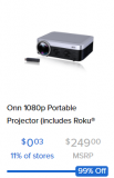 Onn 1080p Portable Projector With Roku Streaming Stick 99% Off!