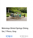 Mainstays Bristol Springs 7pc Dining Set NOW 79% OFF!!  RUN DEAL!
