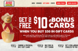 Logans Roadhouse 2 Bonus $10 Gift Cards With Purchase Of $50 Gift Card