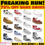 75% Off Vans Shoes Hurry Sizes Are Selling Out!