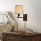 HOME DEPOT PENNY FIND Bronze Swing Arm Plug-In Wall Lamp with Fabric Shade