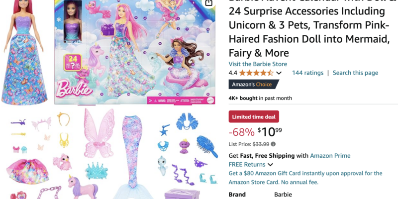 Barbie Advent Calendar ONLY $10.99 (reg $33.99)