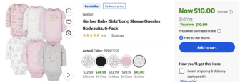 Gerber Girls Long Sleeve Onesies 6 Pack ONLY $10