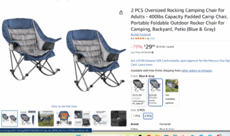 2 PCS Oversized Rocking Camping Chairs Only $29.99 (Was $139.99) on Amazon – HOT Deal!