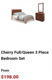 Cherry 3 Piece Bedroom Set Only $198!!