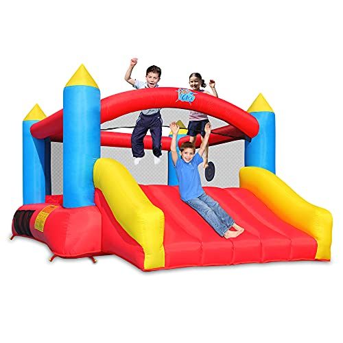 Action Air Bounce House, Inflatable Bouncer with Air Blower, Jumping Castle with Slide, Family Backyard Bouncy Castle, Durable Sewn with...