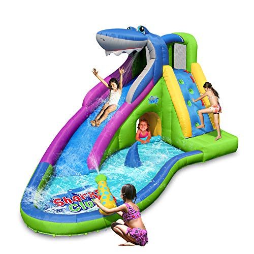 Action air Inflatable Waterslide, Shark Bounce House with Slide for Wet and Dry, Playground Sets for Backyards, Water Spray &...