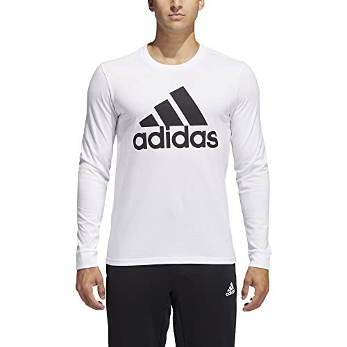 adidas Men's Basic Badge of Sport Long Sleeve Tee, White/Black, Large