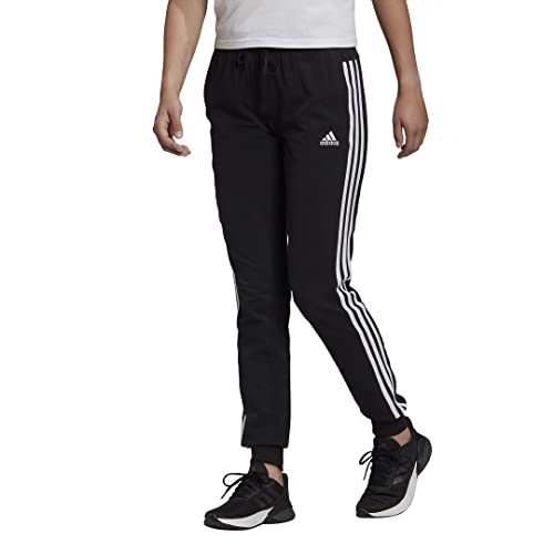 adidas Women's Essentials Single Jersey 3-Stripes Pants, Black/White, X-Large