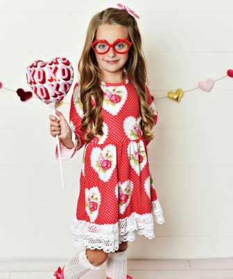 Adorable Sweetness Girls' Casual Dresses Red/White - Red & White Floral Heart...