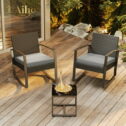 Aiho 3 Pieces Patio Furniture Set Clearance, Wicker Outdoor Chair Set with Coffee Table for Garden, Gray