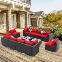 Ainfox 12 Pieces Outdoor Patio Furniture Sofa Set on Clearance All-Weather Black PE Wicker Sectional Lawn Rattan Couch Conversation Chair...