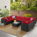 Ainfox 10 Pcs Outdoor Patio Furniture Sofa Set on Sale,Red