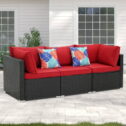 Ainfox 3 Pcs Outdoor Patio Furniture Sofa Set on Sale,Red