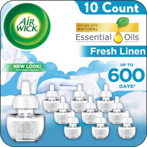 Air Wick Plug in Scented Oil Refill, 10ct, Fresh Linen, Air Freshener, Essential Oils, Eco Friendly Pack