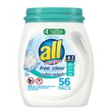 all Mighty Pacs Laundry Detergent Pacs, 56 Count, Free Clear Odor Relief, Tub