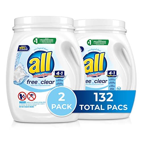 All Mighty Pacs with stainlifters free clear Laundry Detergent, Free Clear for Sensitive Skin, 66 Count - (Pack of 2)