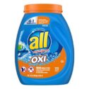 all OXI Mighty Pacs Laundry Detergent, 4 in 1 with OXI Stain Removers and Whiteners, One Tub, 113 Total Loads