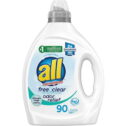 all Laundry Detergent Liquid, Free Clear for Sensitive Skin, Odor Relief, Unscented and Hypoallergenic, 2X Concentrated, 90 Loads