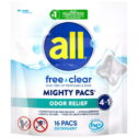 all Mighty Pacs Laundry Detergent, Free Clear Odor Relief, Pouch, 16 Count