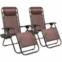 AmazingForLess Set of 2 Gravity Chair Outdoor Lounge Chair Adjustable Mesh Recline Chairs with Pillow and Cup Holder-Brown