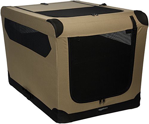 Amazon Basics 3-Door Collapsible Soft-Sided Folding Soft Dog Travel Crate Kennel, Large (24 x 24 x 36 Inches), Tan