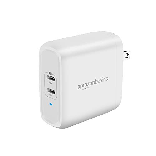 Amazon Basics 36W Two-Port USB-C Wall Charger for Tablets and Phones with Power Delivery - White (non-PPS)