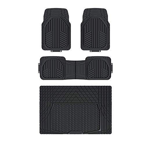 Amazon Basics 4-Piece All-Weather Protection Heavy Duty Rubber Floor Mats Set with Cargo Liner for Cars, SUVs, and Trucks，Black,Universal Trim...