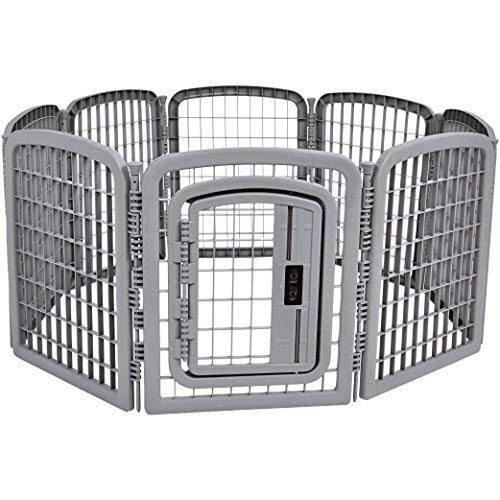Amazon Basics 8-Panel Plastic Pet Pen Fence Enclosure With Gate - 59 x 58 x 28 Inches, Grey