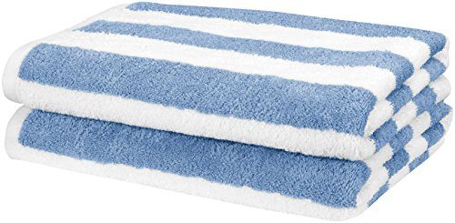 Amazon Basics Cabana Stripe Beach Towel - Pack of 2, Sky Blue