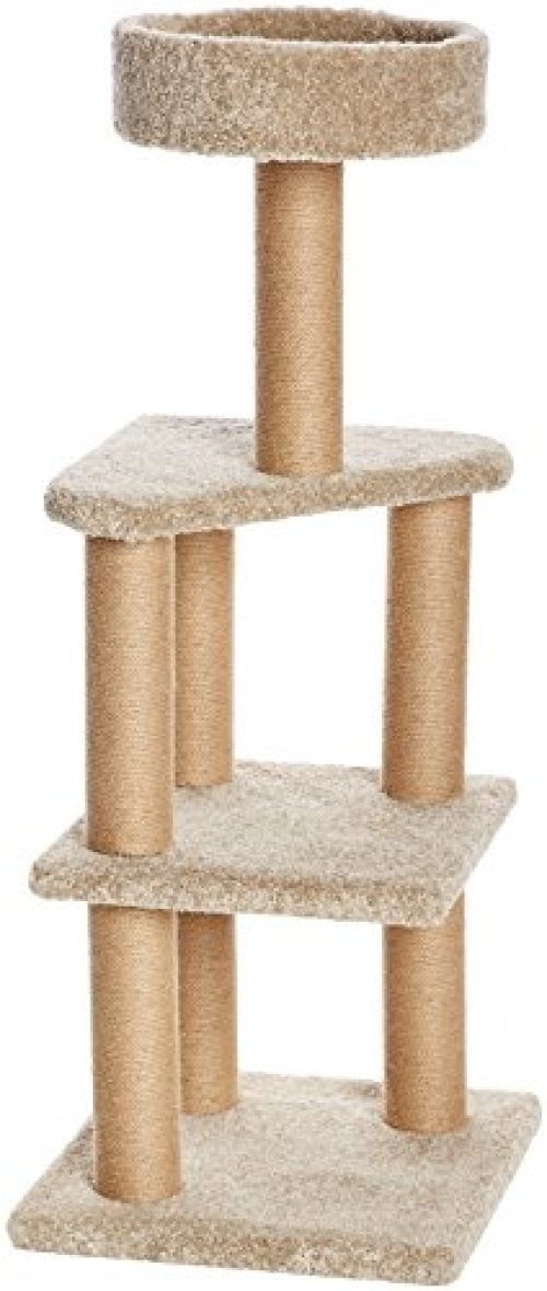 Amazon Basics Cat Activity Tree Tower with Scratching Posts, Cat Condo for Indoor Use - 17.7 x 45.9 inches, Beige