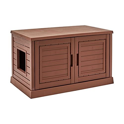 Amazon Basics Cat Litter Box Enclosure, Easy Assembly Furniture Style Cover, Double Door