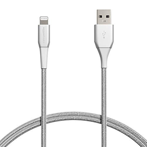 Amazon Basics Double Nylon Braided Lightning to USB Cable - MFi Certified Apple iPhone Charger, 20,000 Bend Lifespan - Silver,...