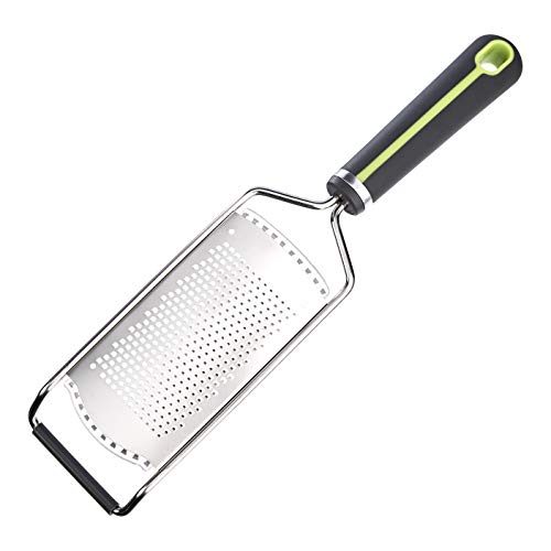 Amazon Basics Hand Zester and Grater with Wide Stainless Steel Blade, Soft Grip Handle, Grey and Green