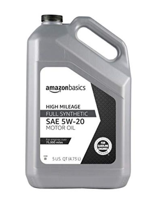 Amazon Basics High Mileage Motor Oil, Full Synthetic, SN Plus, 5W-20, 5 Quart
