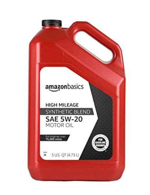Amazon Basics High Mileage Motor Oil - Synthetic Blend - 5W-20 - 5 Quart