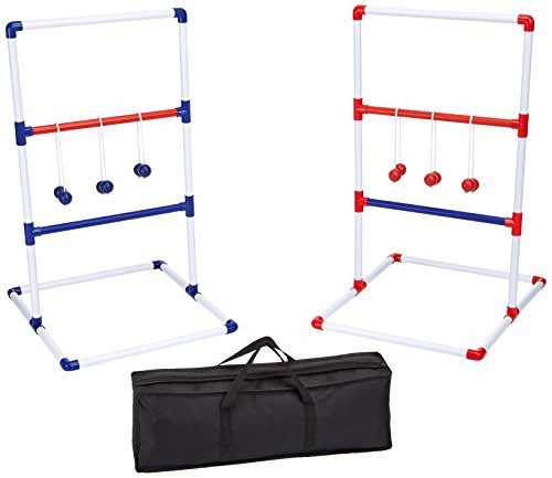 Amazon Basics Ladder Toss Outdoor Lawn Game Set with Soft Carrying Case - 40 x 24 Inches, Red and Blue