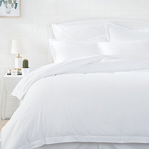 Amazon Basics Light-Weight Microfiber Duvet Cover Set with Snap Buttons - Full/Queen, Bright White