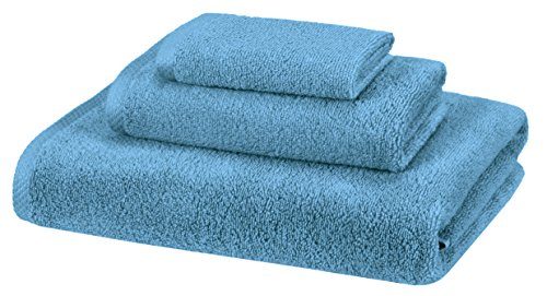 Amazon Basics Quick-Dry Towels - 100% Cotton, 3-Piece Set, Lake Blue