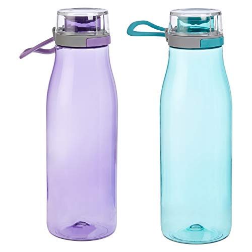 Amazon Basics Tritan Water Bottle with Action Lid – 24-Ounce, 2-Pack, Blue and Purple