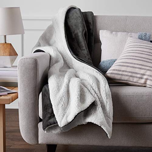Amazon Basics Ultra-Soft Micromink Sherpa Blanket - Full or Queen, Charcoal