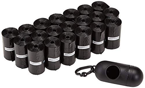 Amazon Basics Unscented Standard Dog Poop Bags with Dispenser and Leash Clip, 13 x 9 Inches, Black - 20 Rolls...