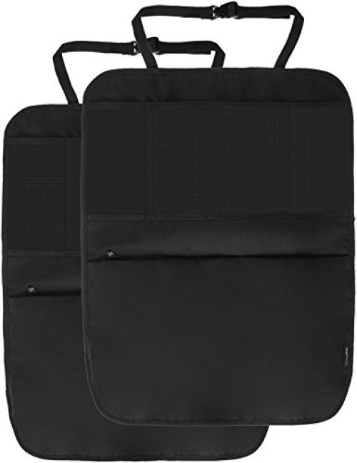 Amazon Basics Waterproof Car Seat Protector, Kick Mat and Back Seat Storage Organizer, 3 pockets, iPad Tablet Holder