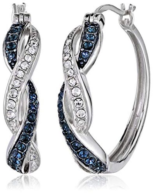 Amazon Collection Sterling Silver Twisted Hoop Earrings Made with Swarovski Crystal
