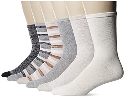 Amazon Essentials Women's Casual Crew Socks, Pack of 6, Stripe, 6-9