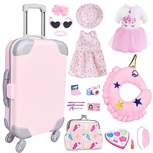 American Doll Accessories Case Luggage Travel Play Set for 18 Inch Dolls Travel Storage, American Doll Stuff with Doll Clothes...