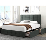 Amolife Queen Size Platform Bed Frame with Headboard and 4 Storage Drawers, Button Tufted Style, Dark Grey, Mattress Not Included HOT DEAL AT WALMART!