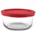 Anchor Hocking Round Glass Storage Container with Red Plastic Lid, Set of 3